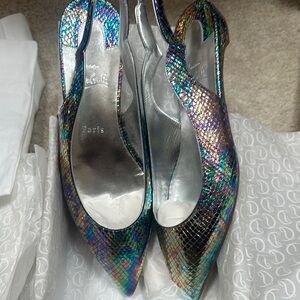 Christian Louboutin Hot Chickita Slingback 40.5 NWB Snake Flat Metallic